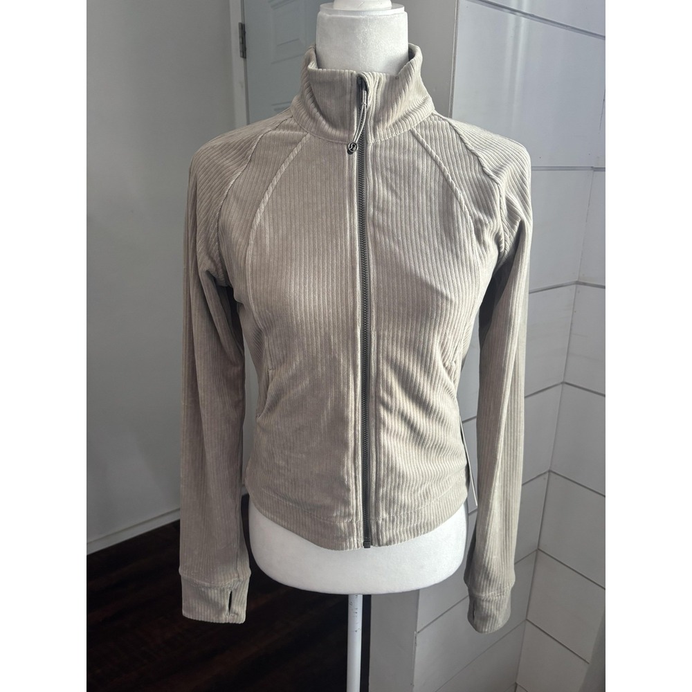 Lululemon Scuba Track Jacket Womens 6 Beige Velvet Cord Full Zip LW3HN5S Yoga